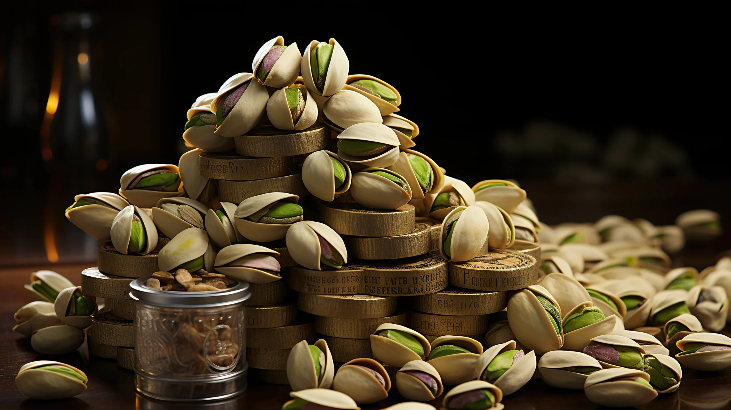 الفستق التركي مجموعة من الفستق التركي منثورة على سطح طاولة