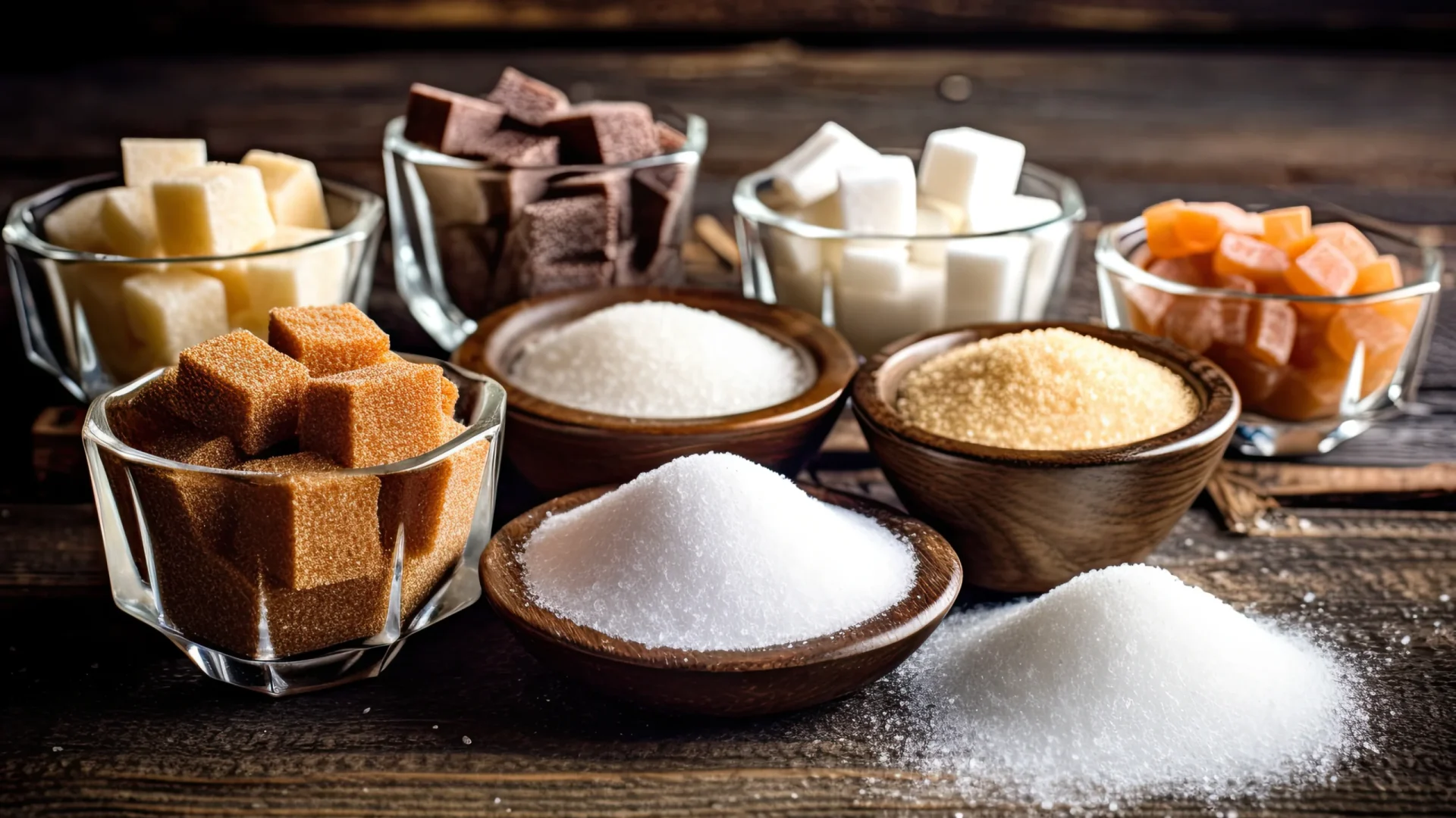 various-types-sugar-wooden-table